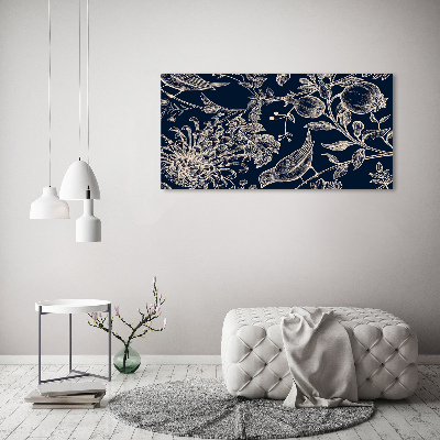 Quadro in vetro acrilico Fiori e uccelli