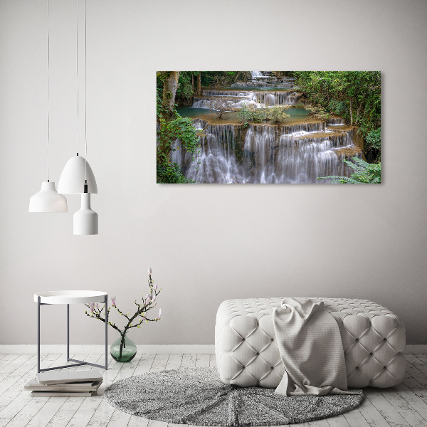 Quadro vetro acrilico Cascata nella foresta