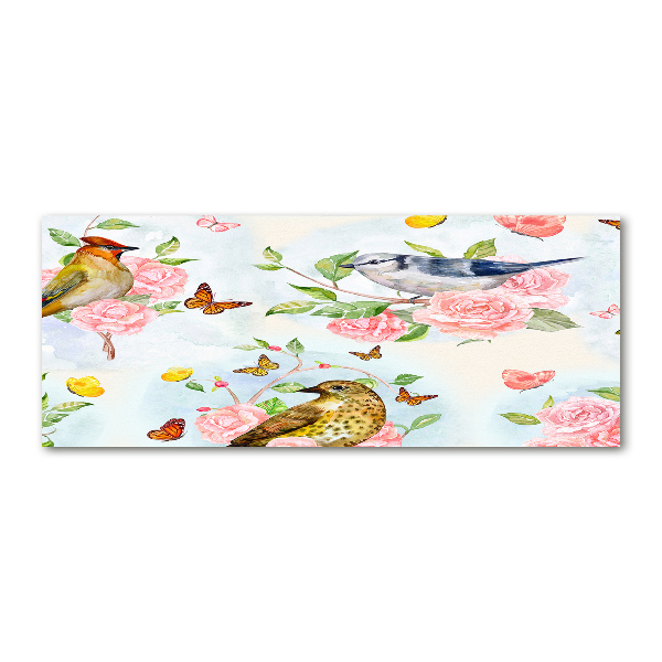 Quadro in vetro acrilico Uccelli e rose