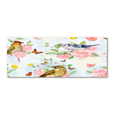 Quadro in vetro acrilico Uccelli e rose