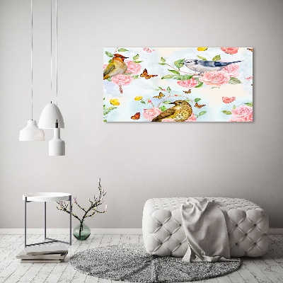 Quadro in vetro acrilico Uccelli e rose