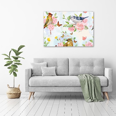 Quadro in vetro acrilico Uccelli e rose