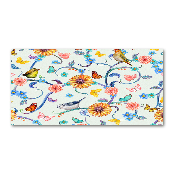 Quadro vetro acrilico Fiori e uccelli