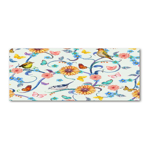 Quadro vetro acrilico Fiori e uccelli