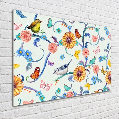 Quadro vetro acrilico Fiori e uccelli