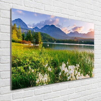 Quadro vetro acrilico Lago tra le montagne