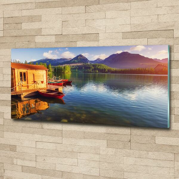 Quadro su vetro acrilico Lago tra le montagne