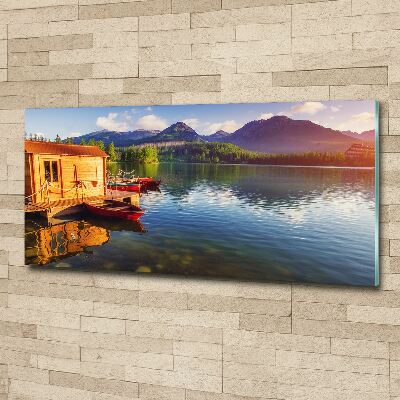 Quadro su vetro acrilico Lago tra le montagne