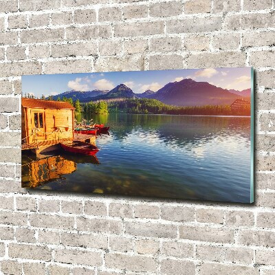 Quadro su vetro acrilico Lago tra le montagne