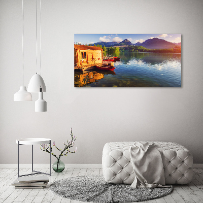 Quadro su vetro acrilico Lago tra le montagne