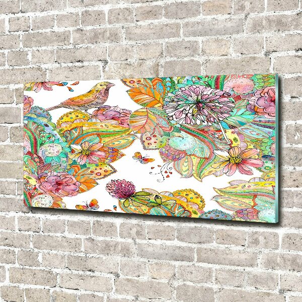 Quadro in vetro acrilico Uccello e ornamenti