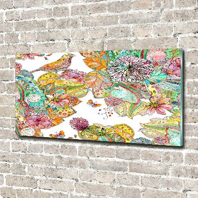 Quadro in vetro acrilico Uccello e ornamenti