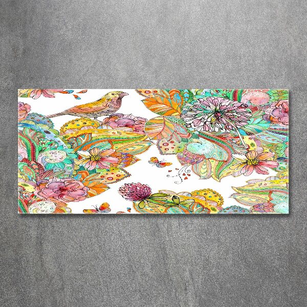 Quadro in vetro acrilico Uccello e ornamenti