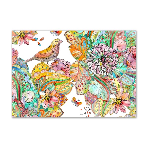 Quadro in vetro acrilico Uccello e ornamenti