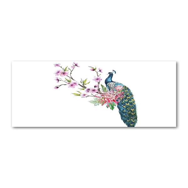 Quadro in vetro acrilico Pavone e fiori