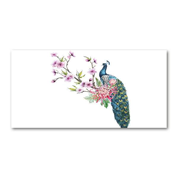 Quadro in vetro acrilico Pavone e fiori