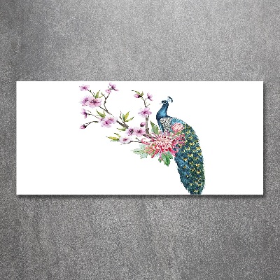 Quadro in vetro acrilico Pavone e fiori