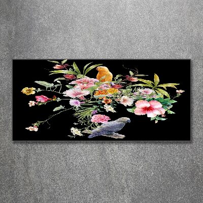 Quadro su vetro acrilico Fiori e uccelli