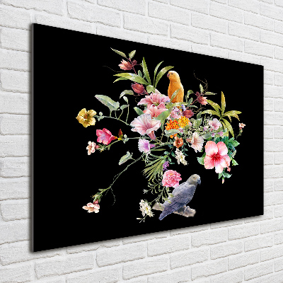 Quadro su vetro acrilico Fiori e uccelli