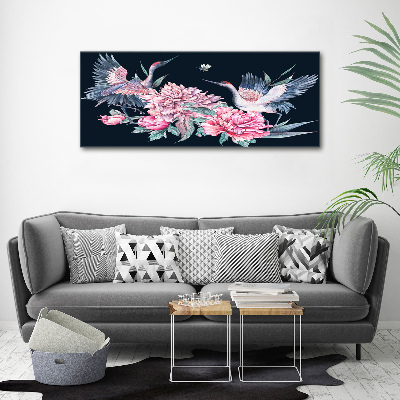 Quadro in vetro acrilico Gru e peonie