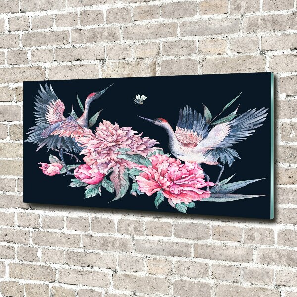 Quadro in vetro acrilico Gru e peonie