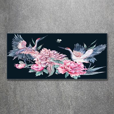 Quadro in vetro acrilico Gru e peonie