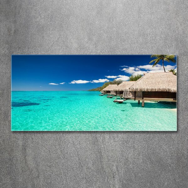 Quadro su vetro acrilico Bungalow sull'acqua