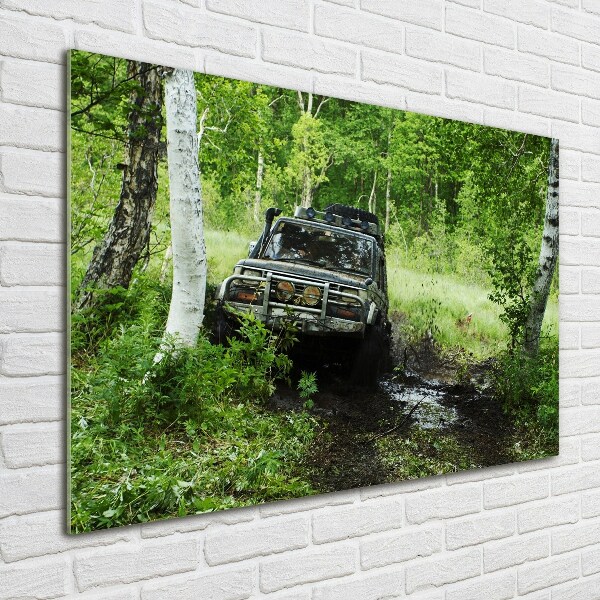 Quadro in vetro acrilico Jeep nella foresta
