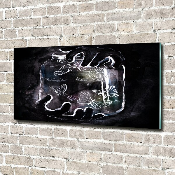 Quadro su vetro acrilico Farfalle in un barattolo