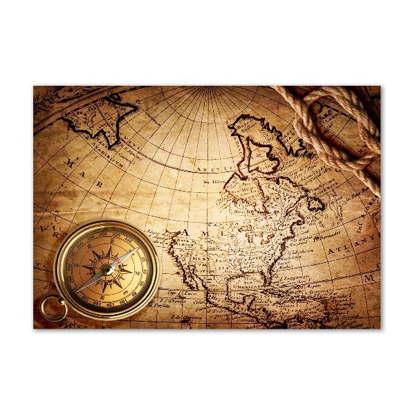 Quadro vetro acrilico Bussola sulla mappa