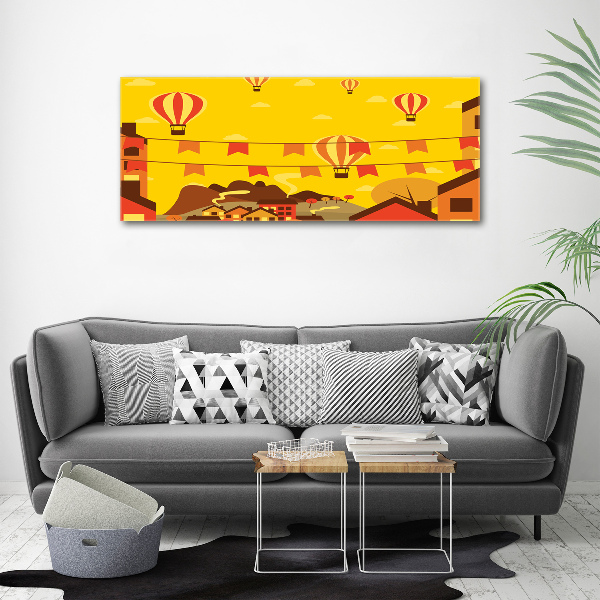 Quadro su vetro acrilico Palloncini sopra la città