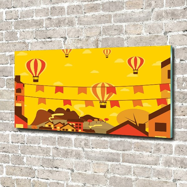 Quadro su vetro acrilico Palloncini sopra la città