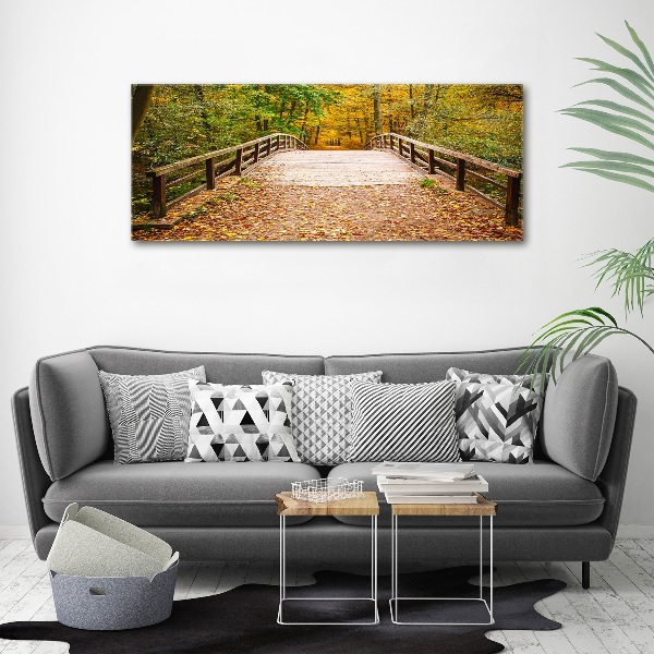 Quadro vetro acrilico Ponte nella foresta autunnale