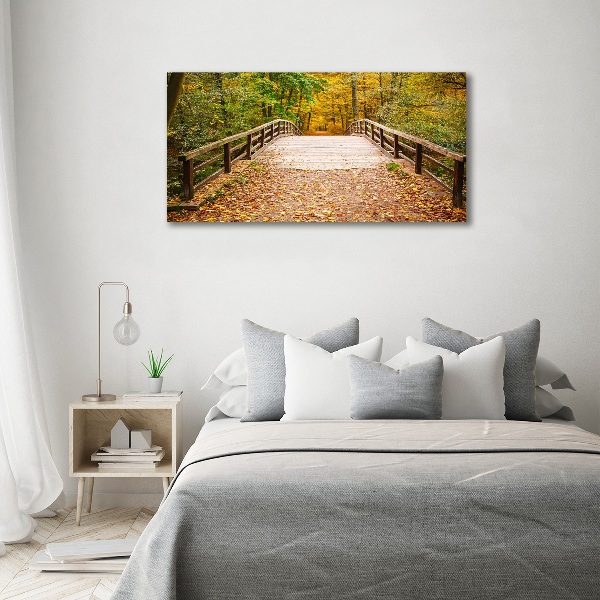 Quadro vetro acrilico Ponte nella foresta autunnale