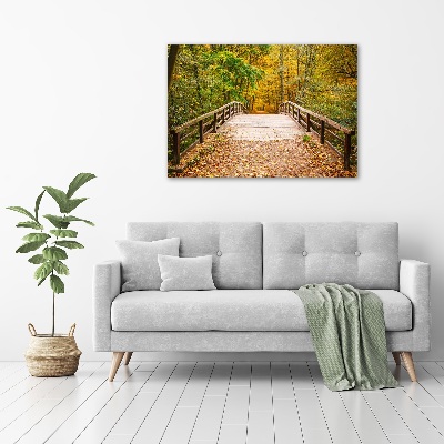 Quadro vetro acrilico Ponte nella foresta autunnale