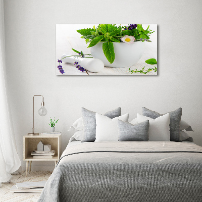 Quadro in vetro acrilico Mortaio ed erbe aromatiche
