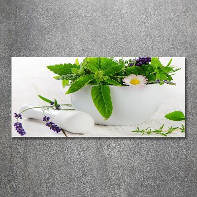 Quadro in vetro acrilico Mortaio ed erbe aromatiche