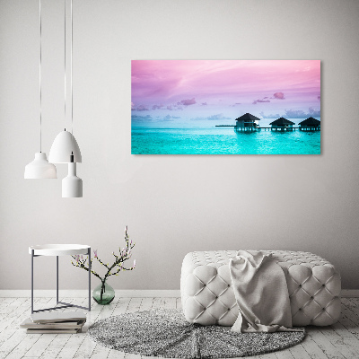 Quadro su vetro acrilico Bungalow sull'acqua