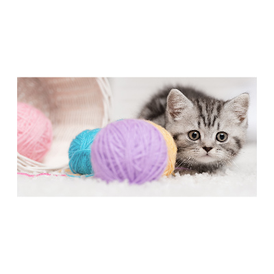 Quadro in vetro acrilico Gatto con gomitoli