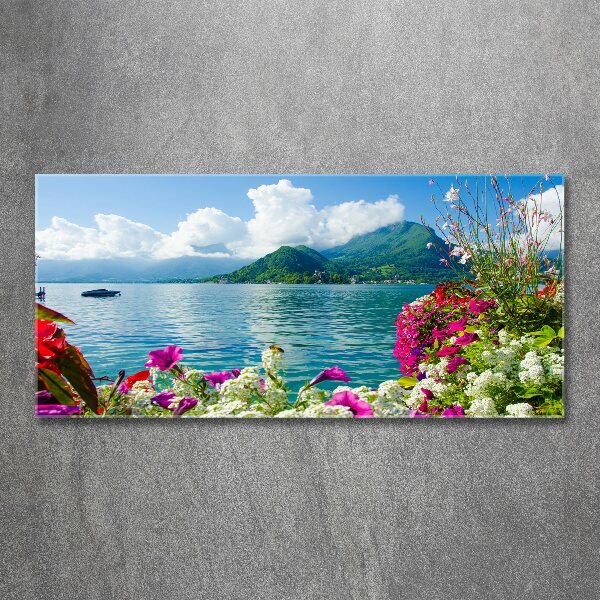 Quadro vetro acrilico Fiori in riva al lago