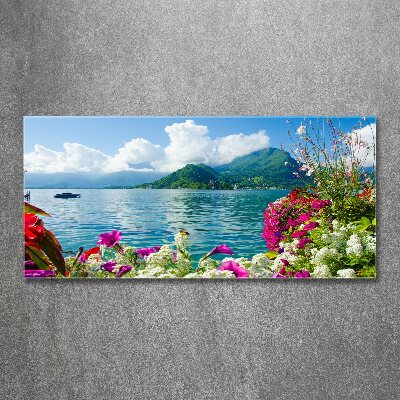 Quadro vetro acrilico Fiori in riva al lago
