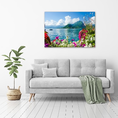 Quadro vetro acrilico Fiori in riva al lago
