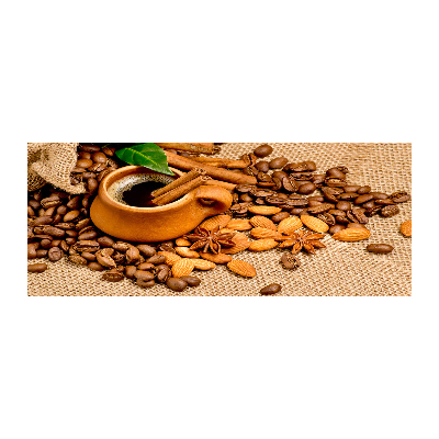 Quadro su vetro acrilico Chicchi di caffè e una tazza