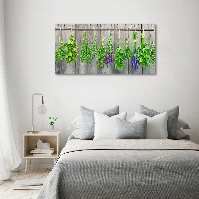 Quadro in vetro acrilico Erbe aromatiche su un filo