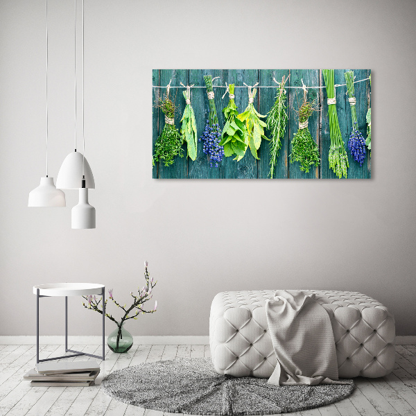 Quadro in vetro acrilico Erbe aromatiche su un filo