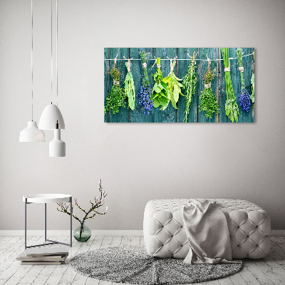 Quadro in vetro acrilico Erbe aromatiche su un filo