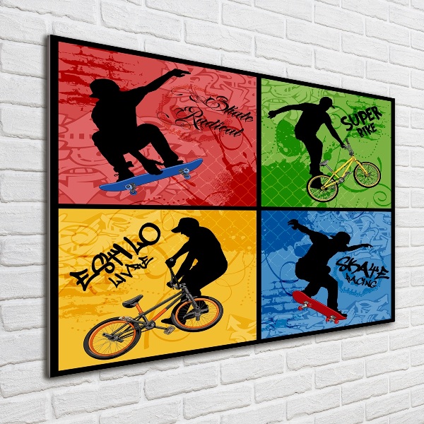 Quadro su vetro acrilico Bicicletta e skateboard