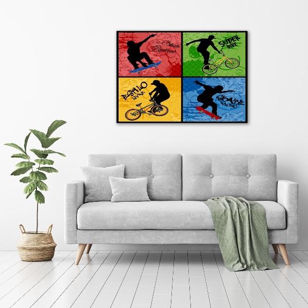 Quadro su vetro acrilico Bicicletta e skateboard