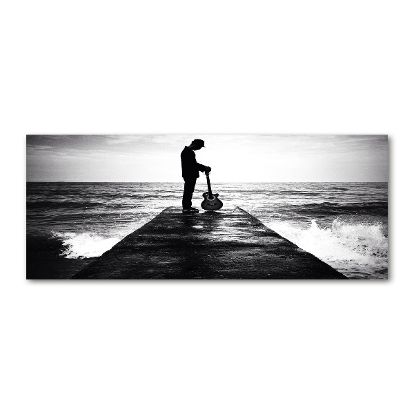 Quadro su vetro acrilico Chitarrista sul molo