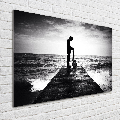 Quadro su vetro acrilico Chitarrista sul molo